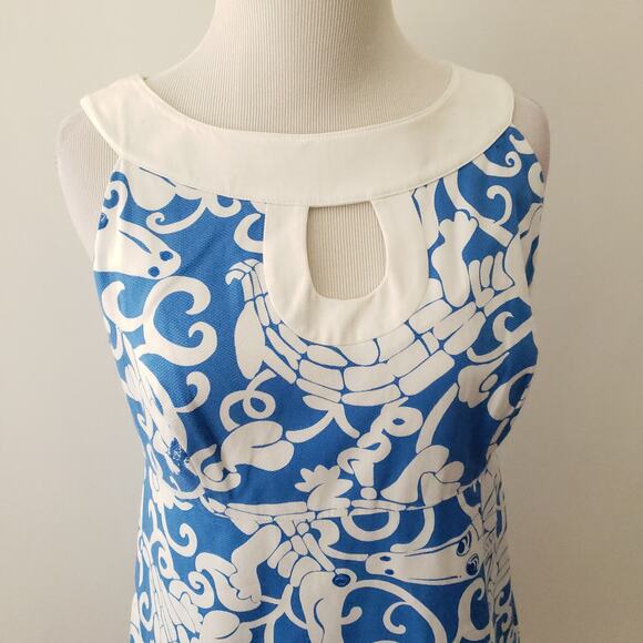 Lilly Pulitzer Gabby Gator Dress Printed Cotton A Line Blue Keyhole Neck Women 2 - Picture 4 of 11